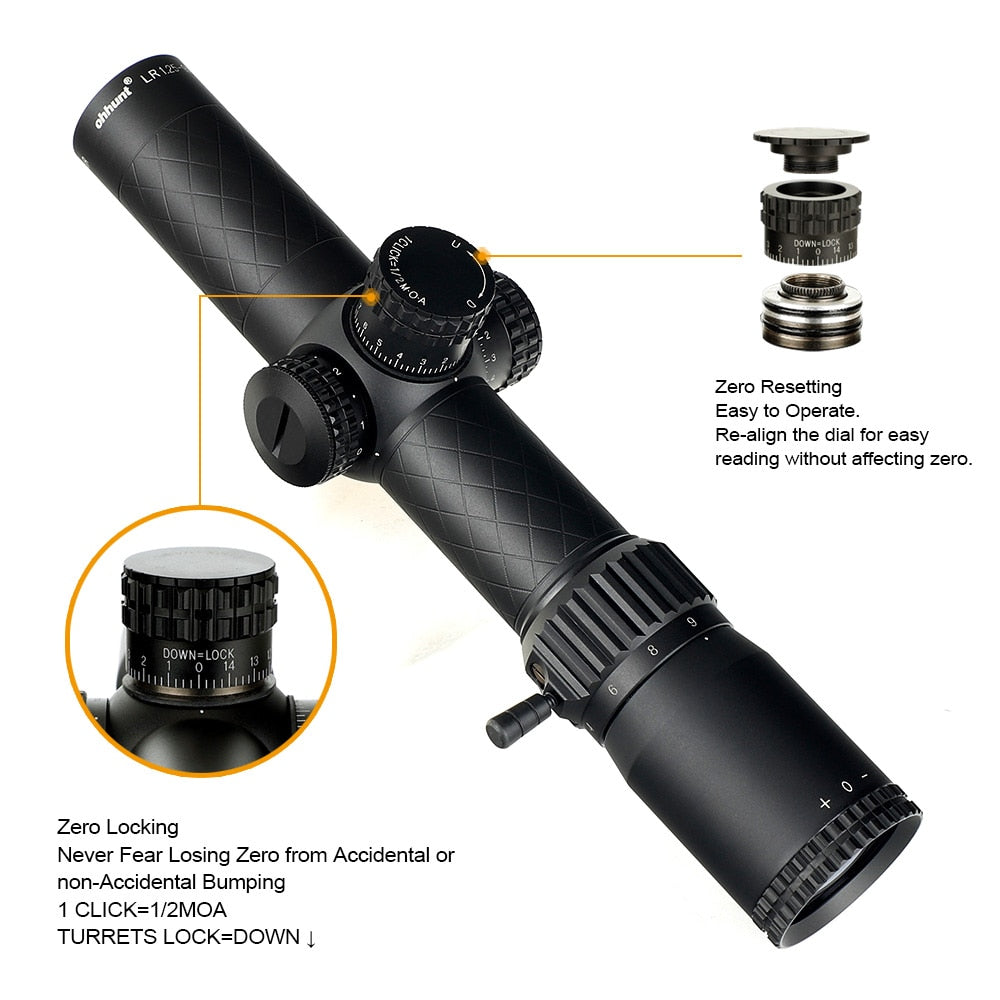 ohhunt LR 1.25-9X28 Compact Rifle Scopes 35mm Tube Glass Etched Reticle Red Illuminated Turrets Lock Reset