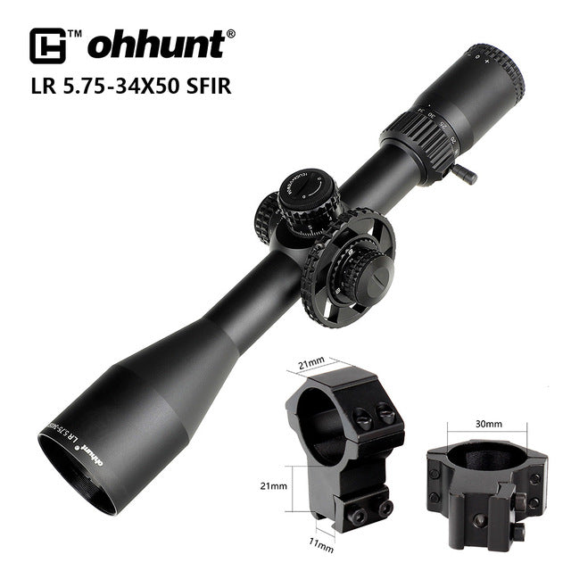 ohhunt® LR 5.75-34x50 SFIR Long Range Tactical Rifle Scope Mil Dot Glass Etched Reticle Red Illumination Side Parallax Turret Lock Reset