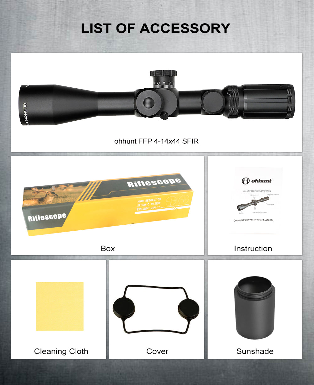 Ohhunt 4-14X44 SFIR FFP Fusil Portée 30mm Tube Optique Tactique