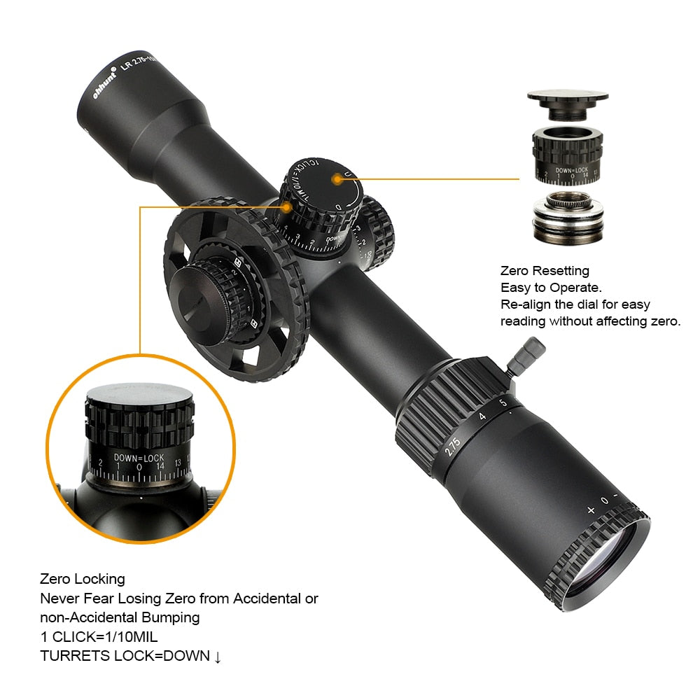 ohhunt LR 2.75-15X32 SFIR Hunting Scope Red Illumination Side Parallax Glass Etched Reticle Turret Lock Reset Riflescopes