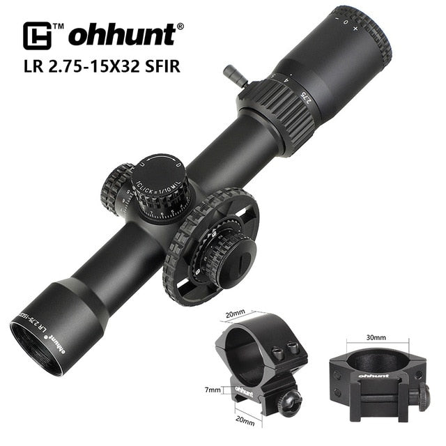 ohhunt LR 2.75-15X32 SFIR Tactical Rifle Scope with Red Illumination Side Parallax Glass Etched Reticle Turret Lock Reset