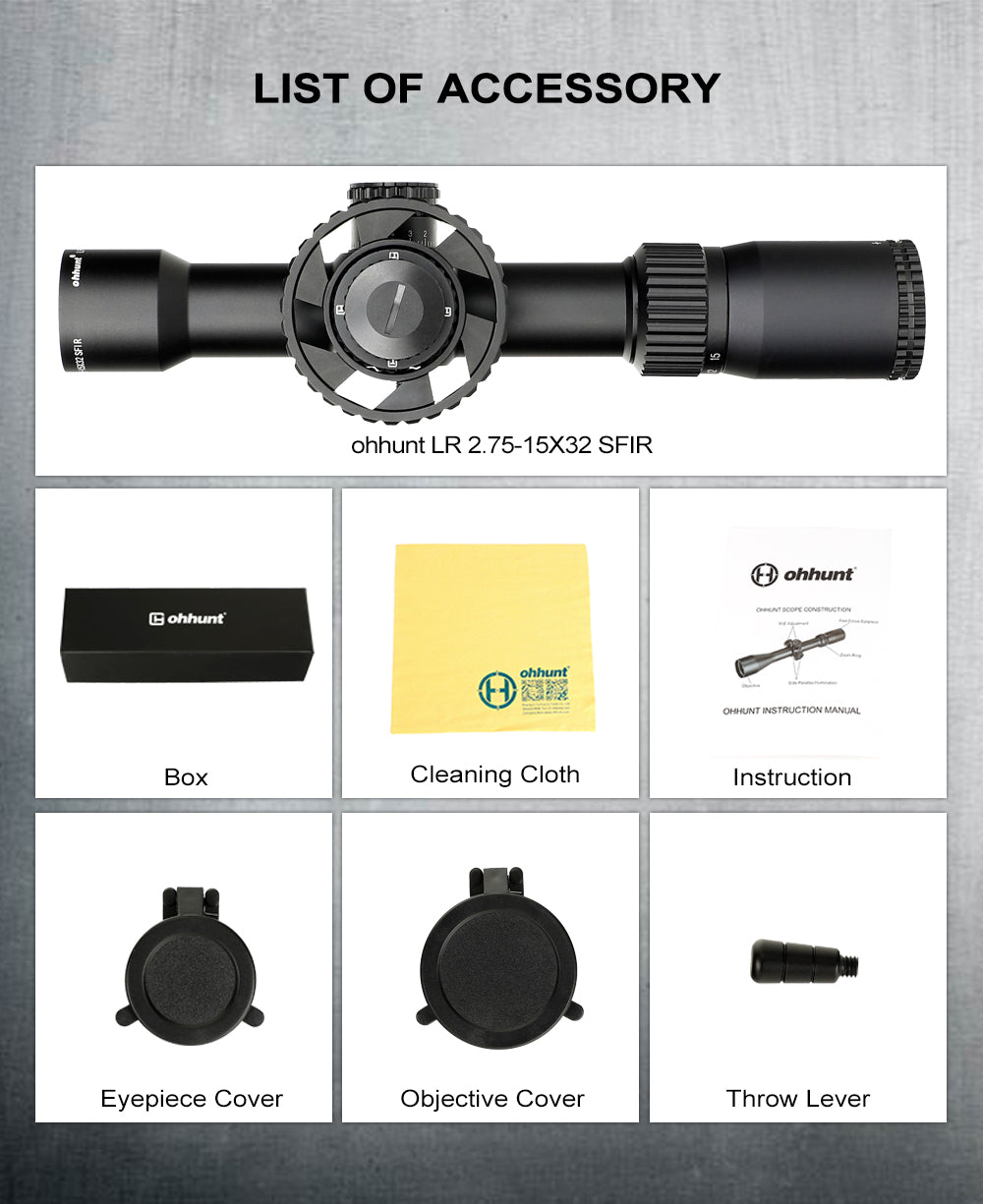 ohhunt LR 2.75-15X32 SFIR Tactical Rifle Scope with Red Illumination S
