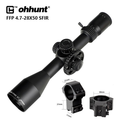ohhunt® LR FFP 4.7-28X50 SFIR Long Range Rifle Scope Side Parallax Glass Etched Reticle Lock Reset Scope