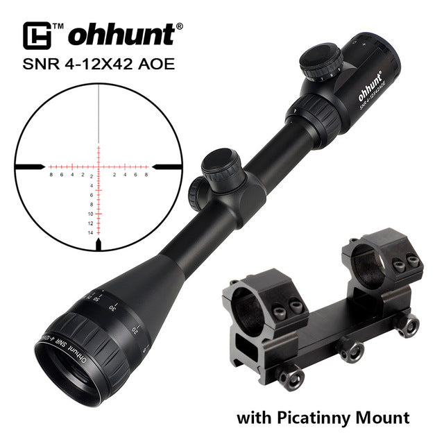 ohhunt 4-12x42 AOE Hunting Rifle Scope with Red Green Cross Glass Etched Reticle