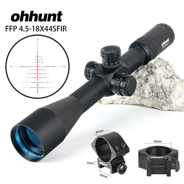 ohhunt® 4.5-18X44 SFIR Tactical FFP Rifle Scopes Side Parallax R/G Glass Etched Reticle Lock Reset
