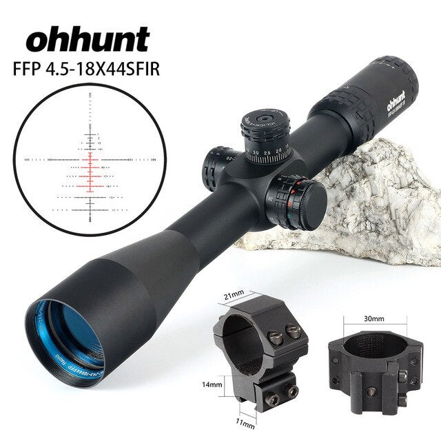 ohhunt® 4.5-18X44 SFIR Tactical FFP Rifle Scopes Side Parallax R/G Gla