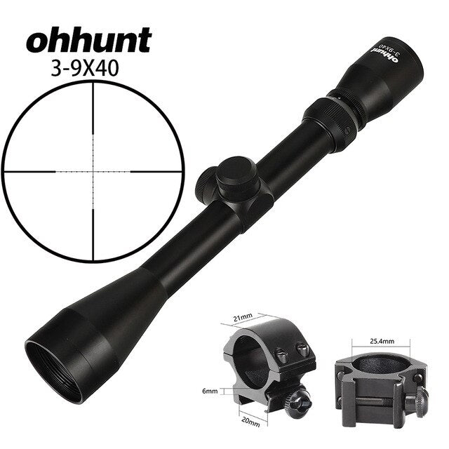 ohhunt® 3-9X40 Hunting Rifle Scope Mil Dot Reticle with Scope Rings