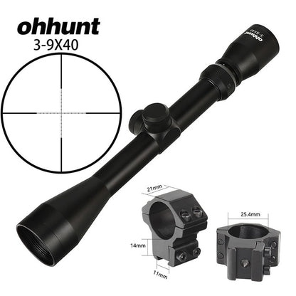 ohhunt®3-9X40 Hunting Rifle Scope Mil Dot Reticle with Scope Rings