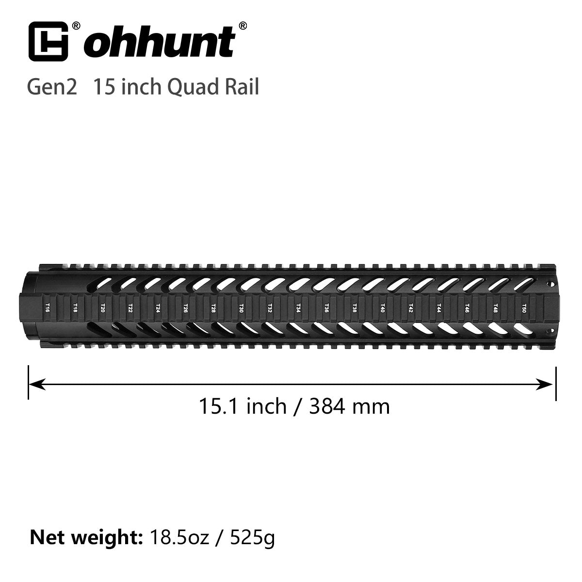 Ohhunt Gen2  AR-15 15 inch Free Float Quad Rail Handguard